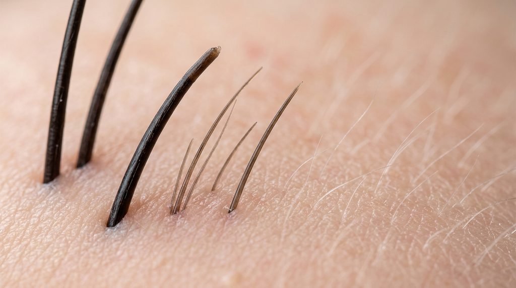 Diagram of terminal, miniaturized and vellus hairs that helps explain are baby hairs a sign of balding.